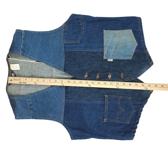 Levis Fresh Produce Patchwork Denim Vest L Buckle Back Vintage 70s Button Front - Picture 5 of 16